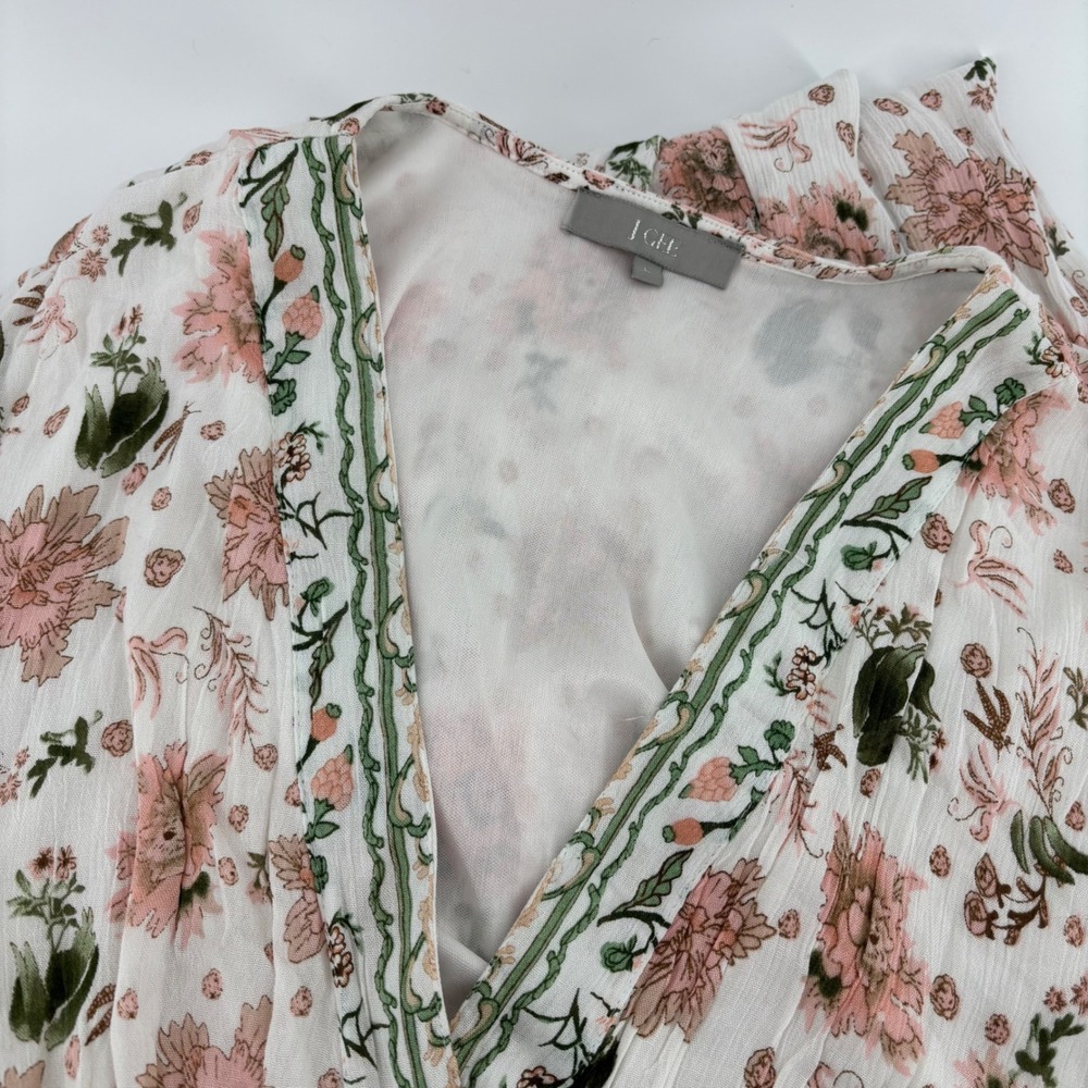 J Gee Floral Maxi Dress Womens Large Pink Green Smocked Tiered Boho‎ Cottagecore